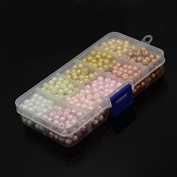 

PandaHall 1Box Mixed Style Round Glass Pearl Beads, Dyed, Mixed Color, 6mm, Hole: 1mm, about 50pcs/compartment, about 500pcs/box Glass Round..., Multicolor