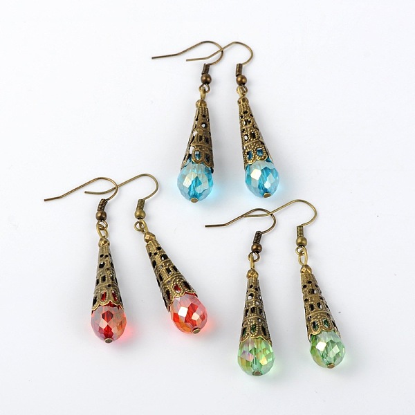 

PandaHall Brass Glass Teardrop Beads Dangle Earrings, with Iron Beads and Brass Earring Hooks, Antique Bronze, Mixed Color, 56mm, Pin: 0.7mm..., Multicolor
