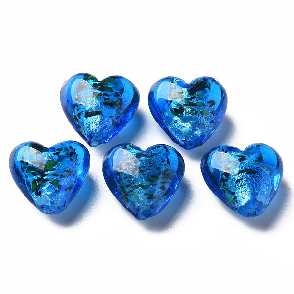 

PandaHall Handmade Lampwork Silver Foil Glass Beads, Heart, Blue, 15~16x15.5x9~10mm, Hole: 1.2mm Silver Foil Heart Blue