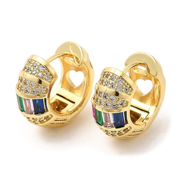 

PandaHall Rack Plating Brass Thick Hoop Earrings, Colorful Cubic Zirconia Earrings, Real 16K Gold Plated, 16x18mm Cubic Zirconia Round