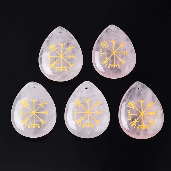 

PandaHall Natural Rose Quartz Pendants, Teardrop with Nordic Pagan Pattern, 32~33.5x25~26x6.5~7.5mm, Hole: 2mm, 6pcs/bag Rose Quartz...