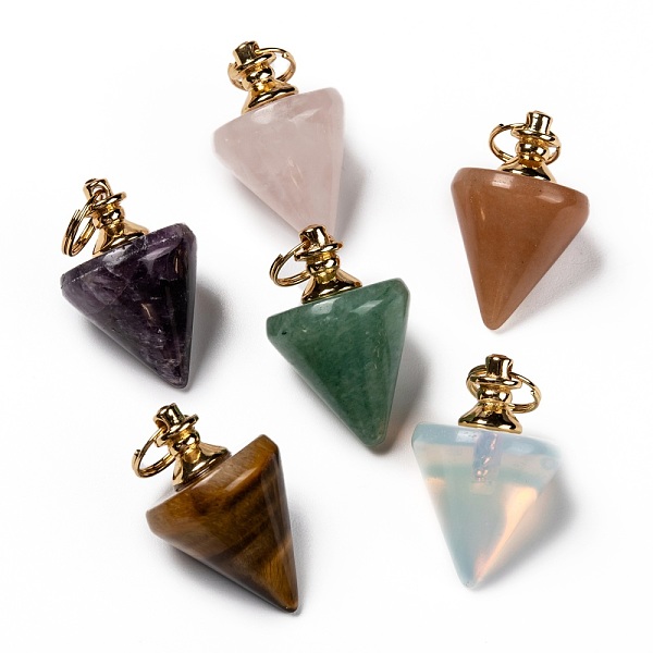 

PandaHall Natural & Synthetic Gemstone Pendants, with Golden Plated Brasss Findings, Cone Pendulum, 31x20x20mm, Jump Ring: 10x1.5mm, Inner...