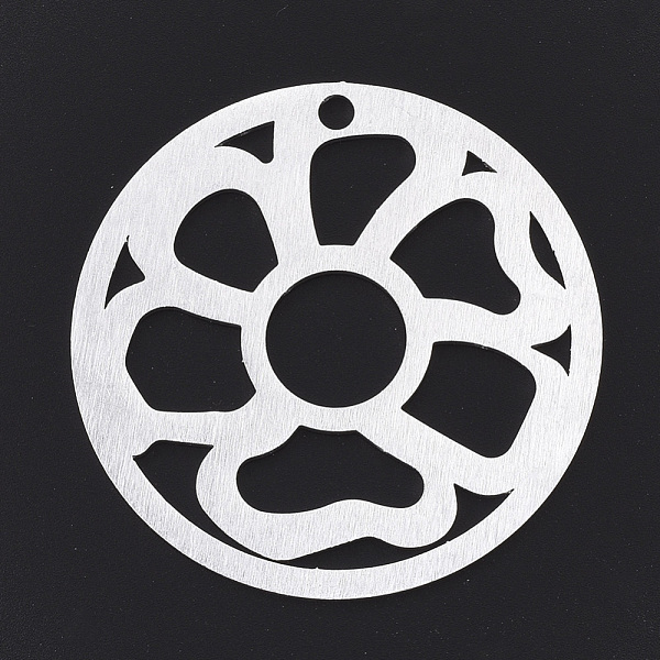 

PandaHall Aluminium Big Pendants, Laser Cut Big Pendants, Flat Round with Flower, Silver Color Plated, 50x1mm, Hole: 3mm Aluminum Flat Round