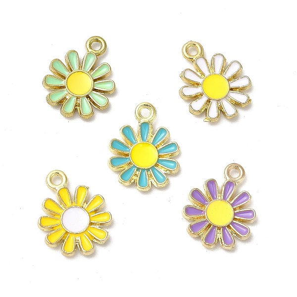 PandaHall Alloy Enamel Charms, Cadmium Free & Nickel Free & Lead Free, Light Gold, Flower Charm, Mixed Color, 14.5x11.5x2mm, Hole: 1.4mm...