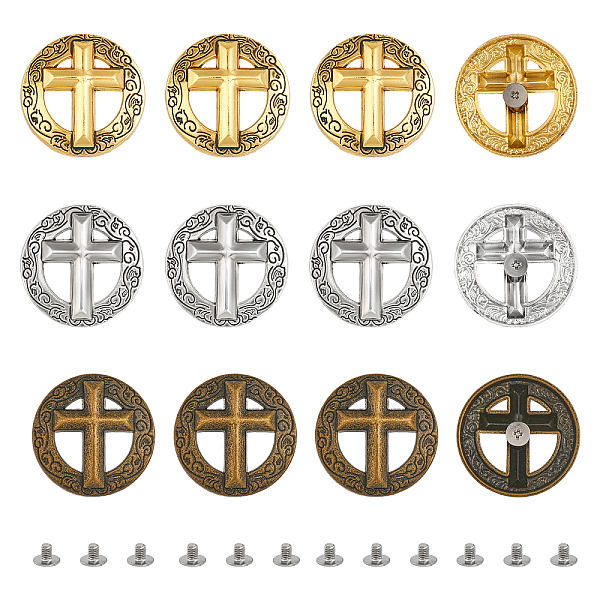 

PandaHall CHGCRAFT 12 Sets 3 Colors Alloy Coin Screw Rivets, DIY Leather Craft Nail, Flat Round with Religion Cross, Mixed Color, 35x10mm...