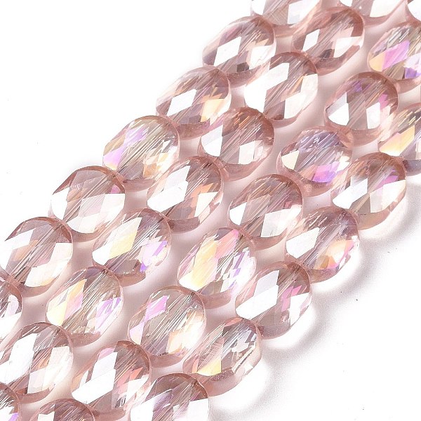 

PandaHall Faceted Electroplated Transparent Glass Beads Strands, AB Color Plated, Oval, Pink, 10.5x8x5mm, Hole: 1.5mm, about 58~60pcs/strand...