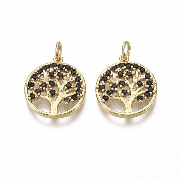 

PandaHall Brass Micro Pave Cubic Zirconia Pendants, with Jump Ring, Flat Round with Tree of Life, Nickel Free, Real 18K Gold Plated, Black...