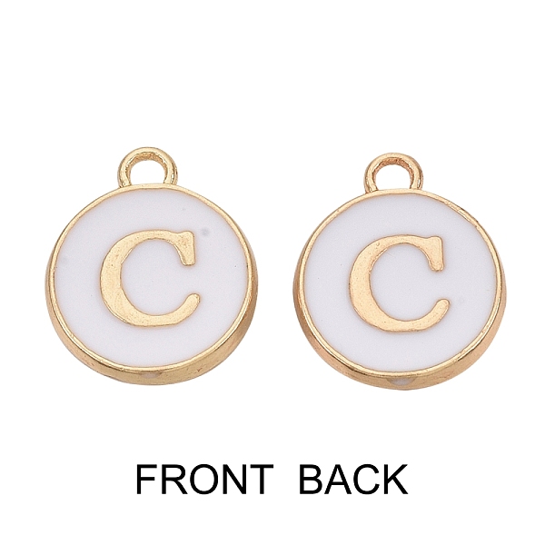 

PandaHall Golden Plated Enamel Alloy Charms, Enamelled Sequins, Flat Round, White, Letter.C, 14x12x2mm, Hole: 1.5mm, 100pcs/Box Alloy+Enamel...