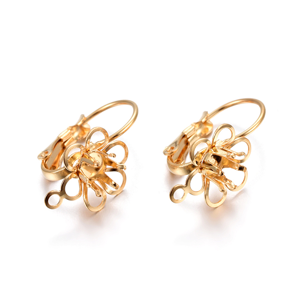 

PandaHall 304 Stainless Steel Leverback Earring Findings, with Loop, Flower, Golden, Tray: 4mm, 22x10.5x14.5mm, Hole: 1.5mm, Pin: 0.7mm 304...