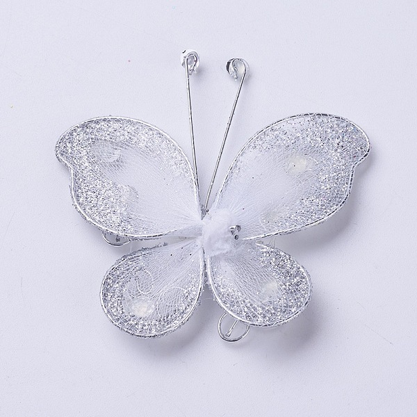 

PandaHall Polyester Butterfly Decoration, with Iron and Acrylic Rhinestone, WhiteSmoke, 50~56x54~56x5~7mm Polyester Butterfly White