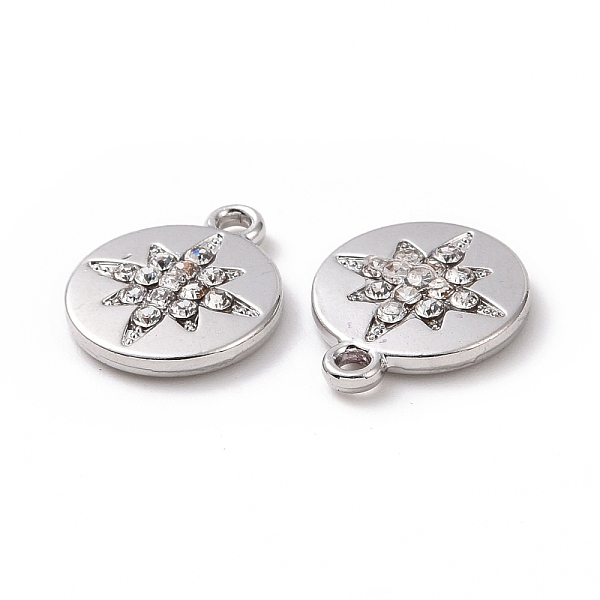 

PandaHall Alloy Charms, with Crystal Rhinestone, Flat Round with Star, Platinum, 12x10x2mm, Hole: 1.2mm Alloy+Rhinestone Flat Round Clear