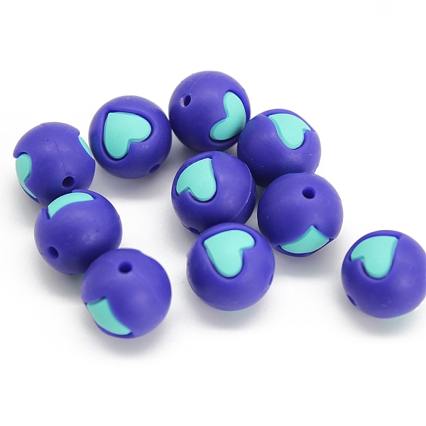 

PandaHall Round with Heart Pattern Food Grade Silicone Beads, Chewing Beads For Teethers, DIY Nursing Necklaces Making, Blue, 15mm Silicone...