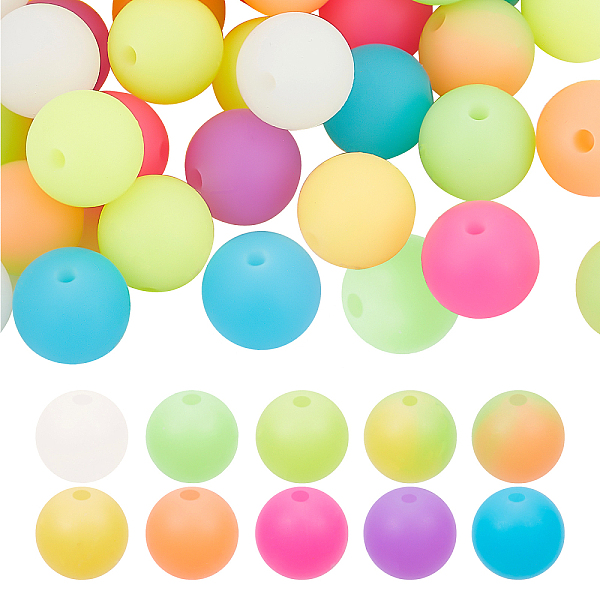 

PandaHall SUPERFINDINGS 60Pcs 11.5mm Colorful Luminous Silicone Beads 10 Colors Round Silicone Loose Beads Glow in Dark Round Beads DIY..., Multicolor