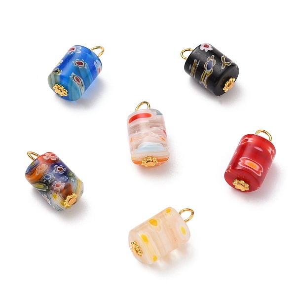 

PandaHall Column Handmade Millefiori Glass Lampwork Charms, with Iron Flat Head Pins and Alloy Spacer Beads, Mixed Color, 17x19.5mm, Hole..., Multicolor