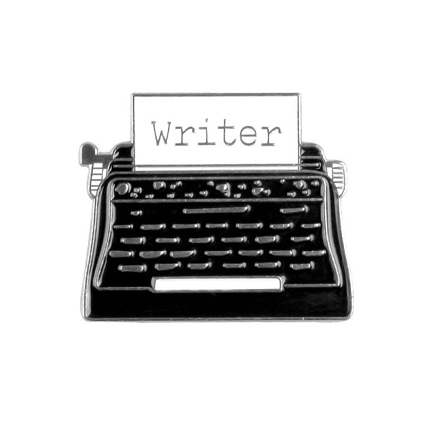 

PandaHall Creative Zinc Alloy Brooches, Enamel Lapel Pin, with Iron Butterfly Clutches or Rubber Clutches, Typewriter with Word Writer..., Black