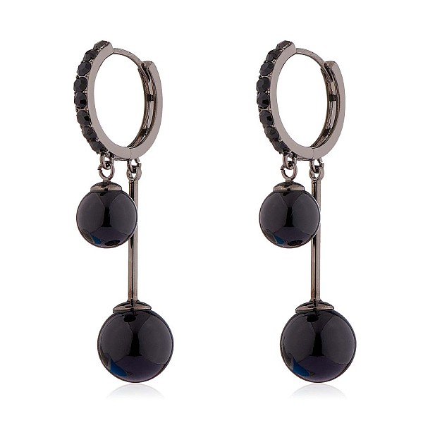 

PandaHall Black Cubic Zirconia Double Ball Dangle Hoop Earrings, Brass Tassel Drop Earrings for Women, Gunmetal, 42x16mm, Pin: 0.8mm Cubic...