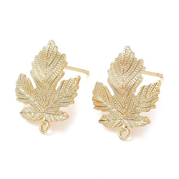 

PandaHall Brass Stud Earring Finding, with Horizontal Loop, Maple Leaf, Real 18K Gold Plated, 18x15mm, Hole: 1.2mm, Pin: 0.7mm Brass Leaf