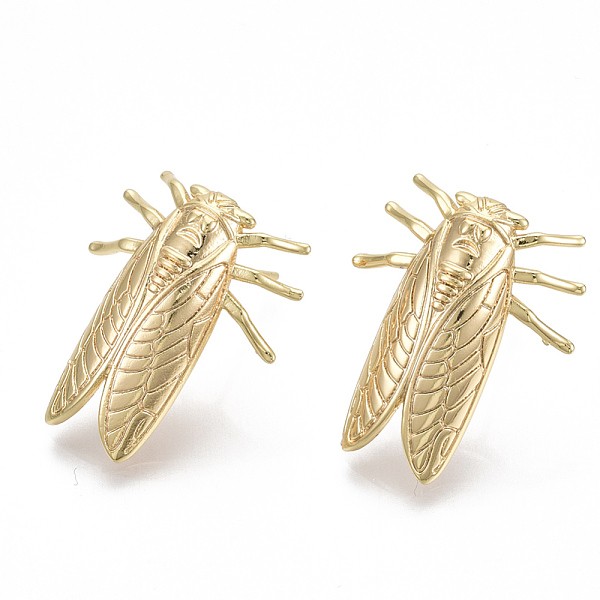 

PandaHall Brass Earring Findings, with Loop, Cicada, Nickel Free, Real 18K Gold Plated, 23x19mm, Hole: 1.2mm, Pin: 0.8mm Brass Other Animal