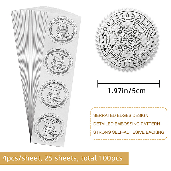 

PandaHall CRASPIRE 100pcs Self Adhesive Silver Foil Embossed Stickers Medal Decoration Sticker, Flower Pattern Stickers Certification...