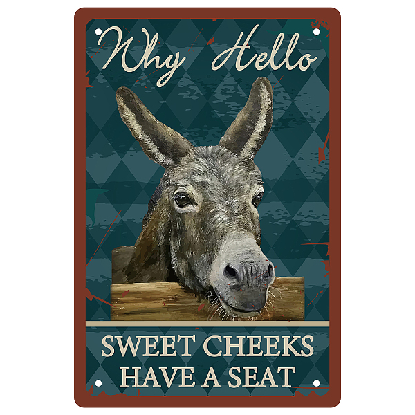 PandaHall Iron Sign Posters, for Home Wall Decoration, Rectangle with Word Why Hello Sweet Cheeks Have A Seat, Donkey Pattern, 300x200x0.5mm...
