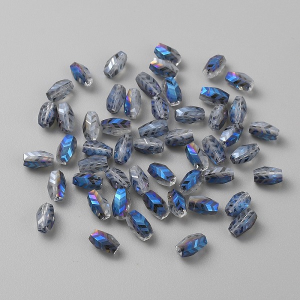 

PandaHall Transparent Electroplate Glass Beads, Faceted Oval with Arrows Pattern, Royal Blue, 10x6mm, Hole: 1.2mm Glass Oval