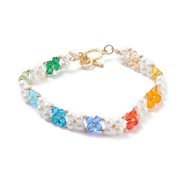 

PandaHall Shell Pearl & Glass Braided Flower Beaded Bracelet, Brass Wire Wrap Bracelet for Women, Colorful, 7-3/4 inch(19.7cm) Shell Pearl
