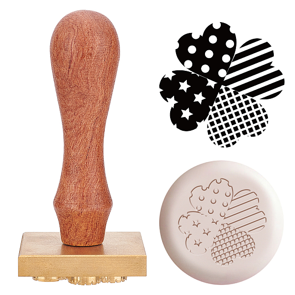 

PandaHall Olycraft Brass Wax Seal Stamp Head & Pearwood Handle Kit, for DIY Soap, Scrapbook, Clover Pattern, Head: 40x40x10mm, Handle...