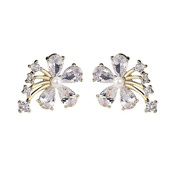 

PandaHall Brass Rhinestone Stud Earrings, for Women, Flower, Golden, Crystal Rhinestone Flower Clear