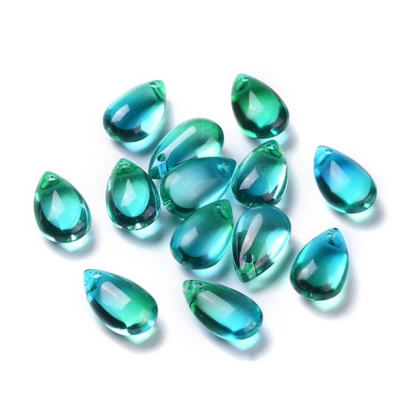 

PandaHall Transparent Glass Charms, Dyed & Heated, Teardrop, Dark Turquoise, 13.5x8x5.5mm, Hole: 1mm Glass Teardrop Cyan