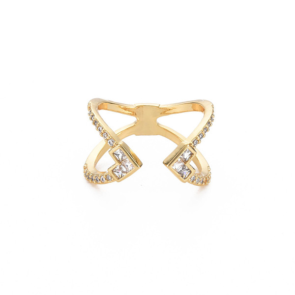 

PandaHall Criss Cross Clear Cubic Zirconia Cuff Ring, Real 18K Gold Plated Brass Open Ring for Women, Nickel Free, Clear, US Size 6 1/4...