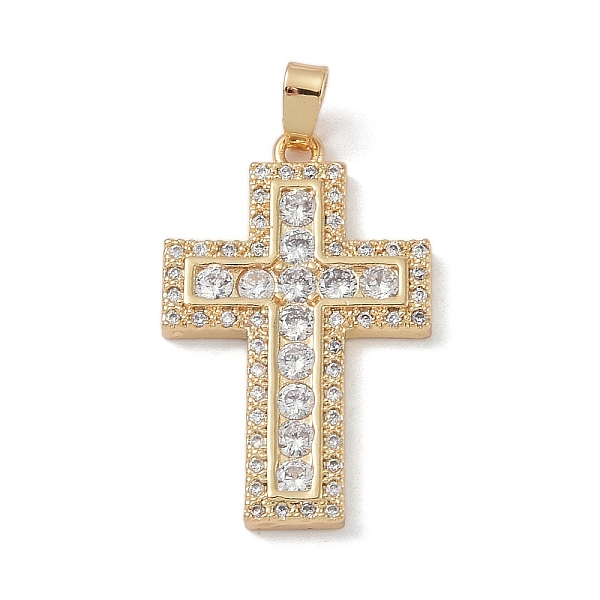 

PandaHall Rack Plating Brass Pendant, with Cubic Zirconia, Lead Free & Cadmium Free, Long-Lasting Plated, Cross, Real 18K Gold Plated..., Clear