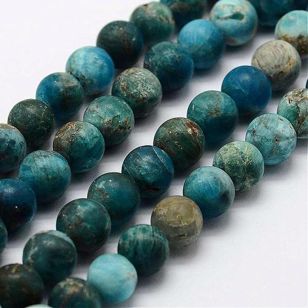 PandaHall Natural Apatite Beads Strands, Round, Frosted, 9.5~10mm, Hole: 1mm, about 38pcs/strand, 15 inch~15.3 inch Apatite Round