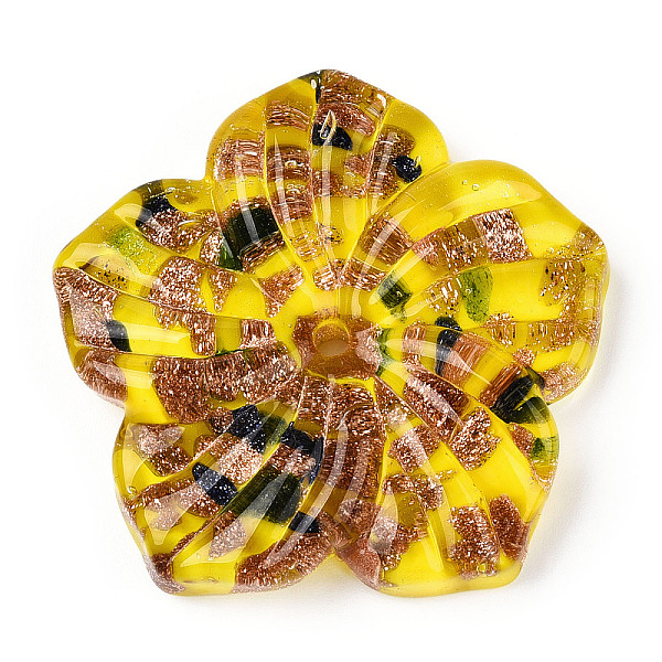 

PandaHall Handmade Gold Sand Lampwork Beads, Flower, Yellow, 45.5x47x10mm, Hole: 2.8mm Lampwork Flower Yellow