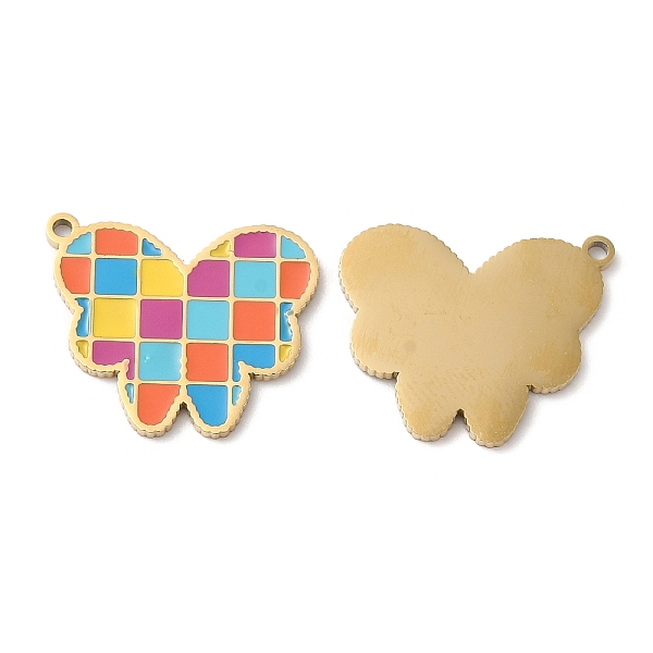 

PandaHall Ion Plating(IP) 316L Surgical Stainless Steel Pendants, with Enamel, Butterfly with Tartan Pattern Charm, Real 18K Gold Plated...
