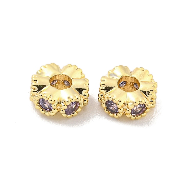 

PandaHall Brass Micro Pave CLear Cubic Zirconia Beads, Flower, Golden, 6.5x2.5mm, Hole: 2mm Brass+Cubic Zirconia Flower Clear