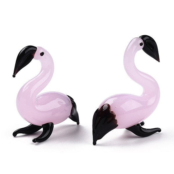 

PandaHall Handmade Lampwork Home Decorations, 3D Flamingo Ornaments for Gift, Pearl Pink, 36.5~46x17.5x46~48.5mm Lampwork Bird