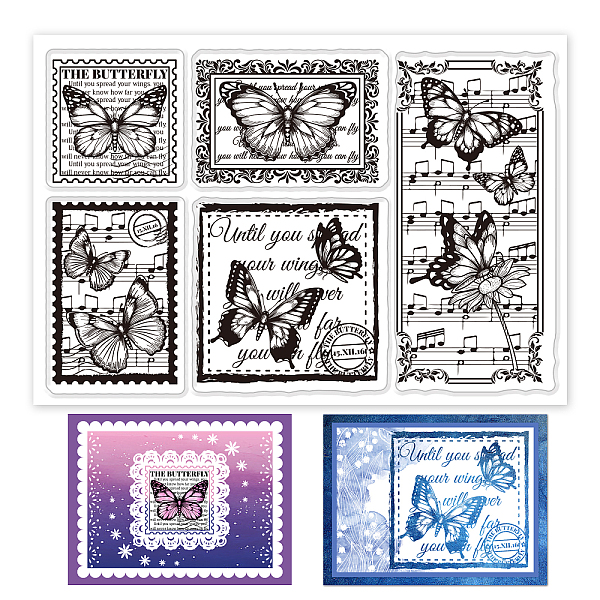 

PandaHall GLOBLELAND Butterfly Stamp Lace Frame Clear Stamps Flower Sheet Music Manuscript Background Silicone Clear Stamp Seals for Cards...