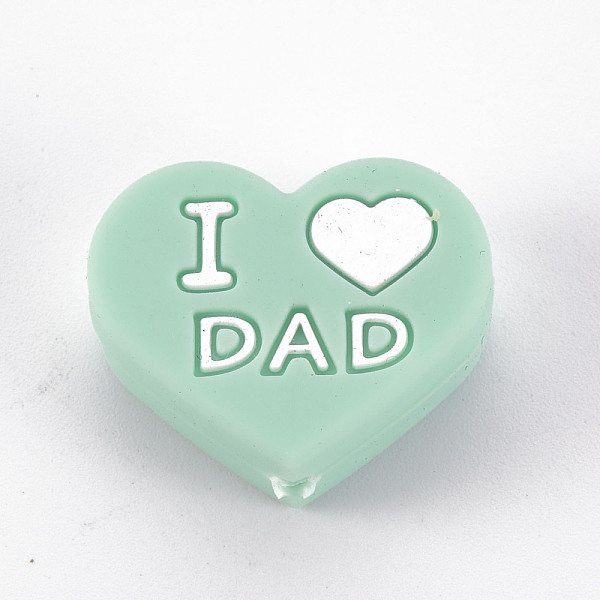 

PandaHall Food Grade Eco-Friendly Silicone Focal Beads, Chewing Beads For Teethers, DIY Nursing Necklaces Making, Heart with Word I Love DAD..., Green