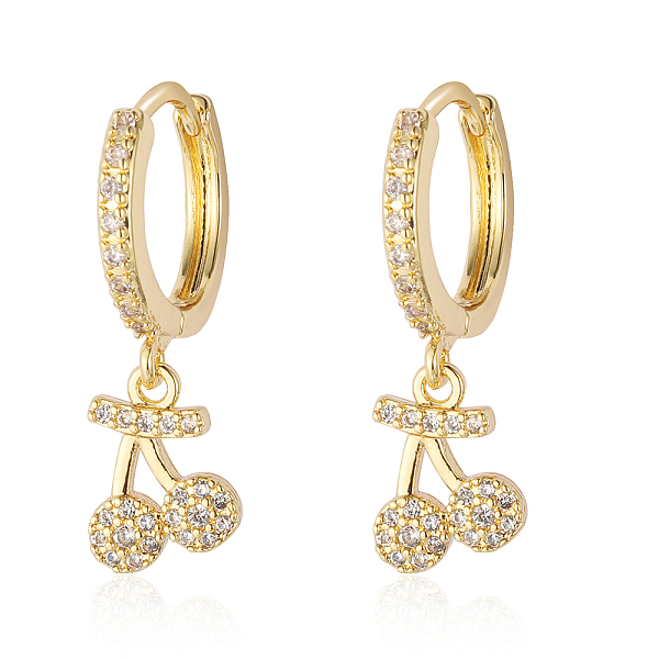 

PandaHall Clear Cubic Zirconia Cherry Dangle Hoop Earrings, Brass Earrings, Real 18K Gold Plated, 25x8mm Cubic Zirconia Cherry
