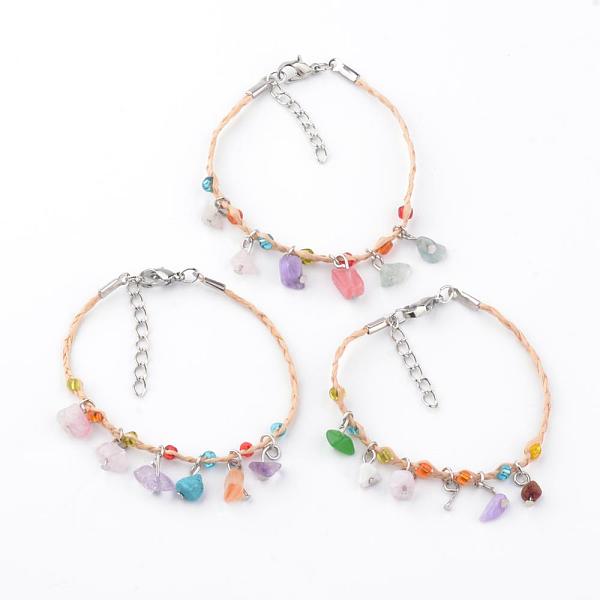 

PandaHall Mixed Stone Charm Bracelets, 6.1~6.89 inch(155~175mm) Mixed Stone