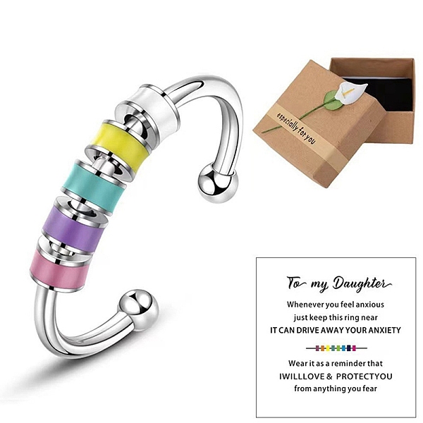 

PandaHall 201 Stainless Steel Enamel Column Rotating Beaded Open Cuff Rings, for Calming Worry Meditation, Purple, Inner Diameter: 17mm 201...