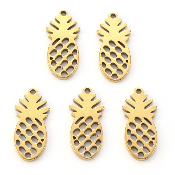 

PandaHall Vacuum Plating 304 Stainless Steel Pendants, Laser Cut, Pineapple, Golden, 17.5x8x1mm, Hole: 1.2mm 304 Stainless Steel Fruit