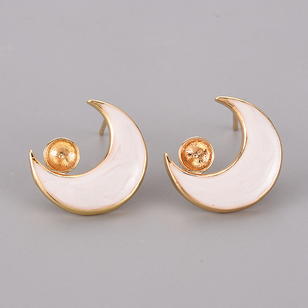 

PandaHall Brass Enamel Stud Earrings Findings, for Half Drilled Bead, Nickel Free, Moon, Real 18K Gold Plated, 18x15.5mm, Pin: 0.8mm, Pin..., White