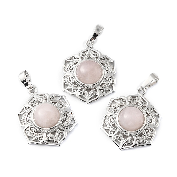

PandaHall Natural Rose Quartz Pendants, with Rack Plating Brass Findings, Cadmium Free & Lead Free, Flower, 29.5x22.5x7.5~8.5mm, Hole...