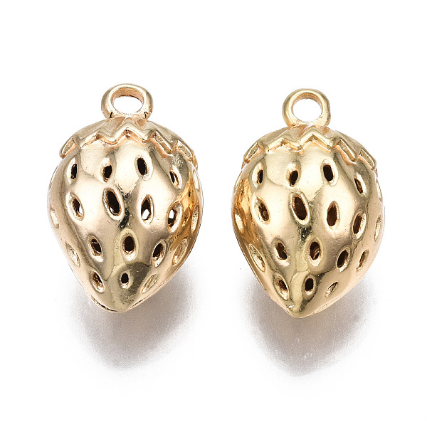 

PandaHall Brass Pendants, Nickel Free, Strawberry, Real 18K Gold Plated, 20x12x11mm, Hole: 2mm Brass Fruit