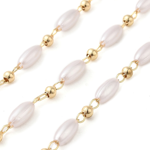 

PandaHall Rack Plating Brass Satellite Chains, with Plastic Pearl Oval Beaded, Soldered, with Card Paper, Golden, 7.8x3.8mm Brass White