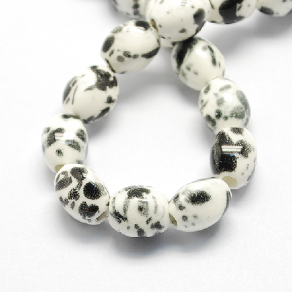 

PandaHall Handmade Porcelain Beads, Oval, Black, 12x9x9mm, Hole: 3mm Porcelain Oval Black