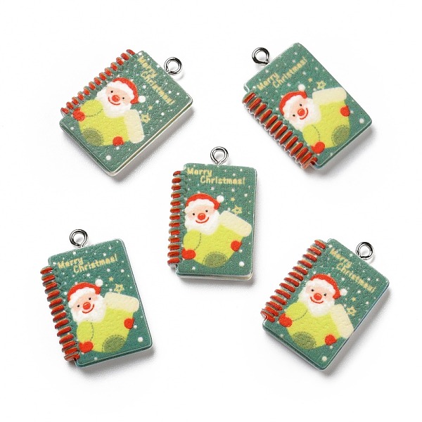 

PandaHall Opaque Resin Pendants, with Platinum Tone Iron Loops, Christmas Theme, Notebook with Santa Claus Pattern, Dark Sea Green...