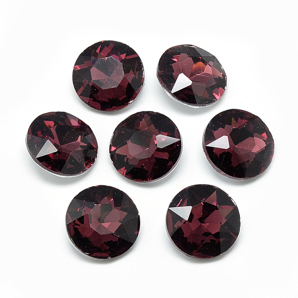 

PandaHall Pointed Back Glass Rhinestone Cabochons, Back Plated, Faceted, Flat Round, Dark Red, 12x4.8mm Glass Rhinestone Flat Round Red