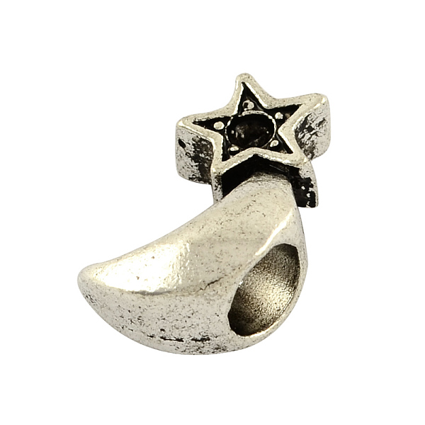

PandaHall Moon with Star Tibetan Style Alloy Bead Rhinestone Settings, Lead Free, Antique Silver, 15x8x7mm, Hole: 5mm, fit for 2mm...